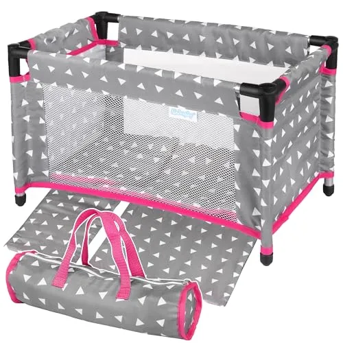 Kinderplay Puppenbett - Reisebett mit Tasche für Puppen - Puppenbetten für Kinder, traditionelles Design, tragbar mit Tasche und große Netzpaneele für optimale Sicht auf die Puppe. Ideal für kreative Rollenspiele und als attraktive Zimmerdekoration.