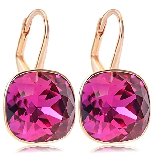 Rosegold Ohrringe 925 Sterling Silver Rotgold vergoldet Kristalle Fuchsia NOBEL SCHMUCK