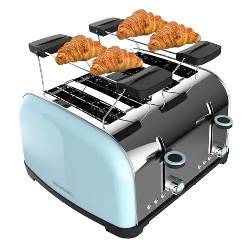 Cecotec Vertikaler Toaster Toastin' time 1700 Double Blue - Toaster für dickeres Brot mit 1700 W, breiten Schlitzen und eleganter Edelstahl-Oberfläche. Ideal für gleichmäßiges Toasten dank Selbstzentrierungssystem und 7 Röststufen.