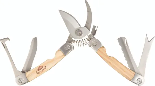 Esschert Design RFS Garten-Multitool aus Edelstahl, Eschenholz und Leder, 7,4 x 2,3 x 14,9 cm