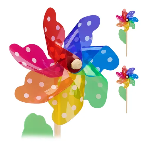 Windrad Gartenwindrad Gartenmühle Bunte Windmühle bunt 2 Stück Windspiel Set