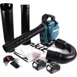 Makita DUB 363 M2V Akku Gebläse - Laubgeräte: Leistungsstarkes 36 V Akku Gebläse mit Brushless-Motor, inkl. Absaug Set und 2x 4,0 Ah Akkus für kabellosen Einsatz.
