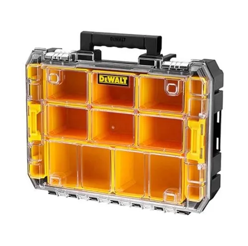 DeWalt Sortimentskasten TSTAK Organizer DWST829681 - Praktischer Werkzeugkasten mit 10 Fächern - Werkzeugkästen mit 10 herausnehmbaren Einsätzen, IP54-Schutzklasse gegen Staub und Spritzwasser, ideal für Ordnung und Mobilität auf der Baustelle.