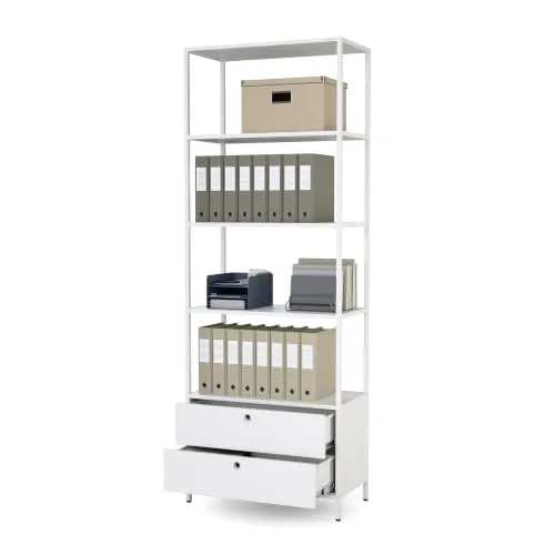 Büroregal mit Schubladen, Metall, weiß, 800×2200×400 mm