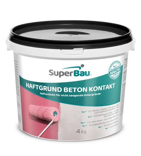 Superbau BETONKONTAKT 4kg, Haftgrund BETON mit QUARZSAND, Haftgrundierung für FLIESEN, Putzgrund, Quarzgrund für OSB Platten, ESTRICH, Holz, Rigips