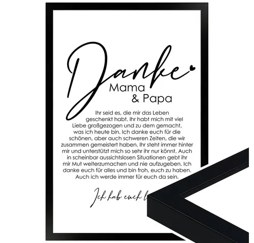WANDStyle Bild mit Rahmen Danke Mama und Papa, von mir, Geschenk: Poster für Eltern