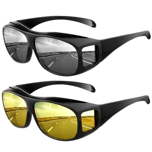 fuzhik Fahrradbrille 2er Set - Nachtsicht & Sonnenbrille mit UV400 Schutz - 2-in-1 Fahrradbrille für Tag und Nacht: Enthält eine Nachtsichtbrille und eine polarisierte Sonnenbrille mit UV400-Schutz. Ideal für Radfahren, Laufen und Outdoor-Aktivitäten.