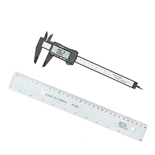 JZK 150mm Kunststoff Digitaler Messschieber Schieblehre + kunststoff lineal mit LCD Anzeige für Außen-Innen und Tiefenmaß