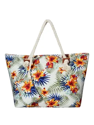 DonDon Strandtasche XXL mit Reißverschluss - Perfekte Umhängetasche für den Strand - Damen-Shopper mit großem Stauraum und reißfestem Innenfutter. Ideal für den Strand, schützt Ihre Wertsachen sicher und bleibt durch strapazierfähiges Gewebe langlebig und stylish.