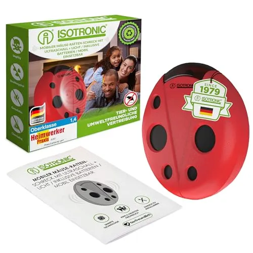 ISOTRONIC Mäuseschreck mit Signallampe - Ultraschall-Schädlingsschutz für Innen- & Außenbereiche, effizient gegen Mäuse und Ratten, haustiersicher und einfach zu bedienen.
