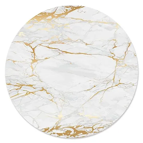 younikat Mauspad Marmor-Optik I Ø 22 cm rund I Mousepad in Gold weiß grau I Standard-Größe, rutschfest I schlicht modern I Stein-Optik Granit I dv611