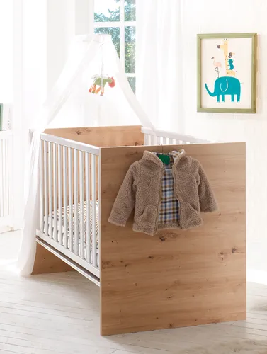 Mäusbacher Babybett Cindy, beige mit Schlupfsprossen - Babybett aus Holzwerkstoff mit 3 Schlupfsprossen, ideal für die ersten Jahre Ihres Kindes. Verstellbarer Matratzenrahmen und pflegeleichte Oberfläche. Made in Germany.