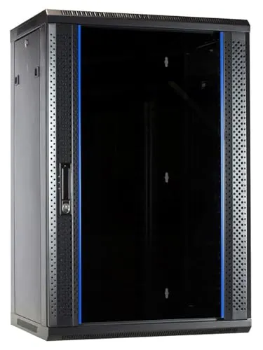 Danicom 18 HE Serverschrank mit Glastür - Server-Zubehör mit abschließbarer Glastür für maximale Sicherheit, verstellbaren Montageschienen und optimaler Belüftung für Ihre Technik.