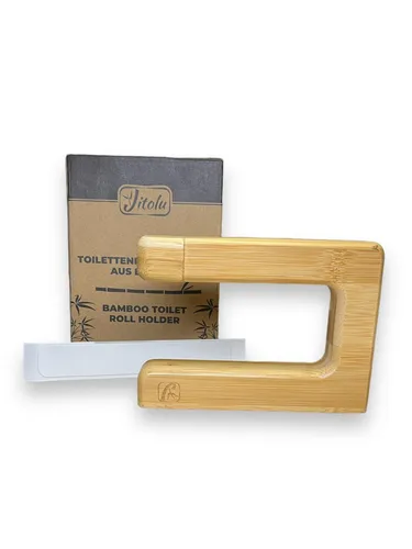 1x Toiletten-Klo-Papierhalter Bambus Wandmontage ohne Bohren Klorollenhalter WC