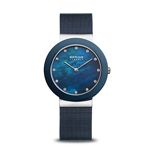 BERING Damen Quarz Uhr 35 mm - Stilvolles Design mit Saphirglas - Armbanduhren für Damen mit kratzfestem Saphirglas und elegantem, hypoallergenem Milanaisearmband – perfekt für jeden Anlass und bis 5 ATM wasserdicht.