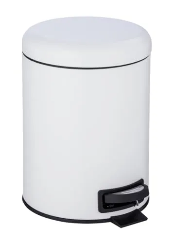 WENKO Treteimer Mod. Leman, 5 Liter, mit herausnehmbarem Einsatz, aus lackiertem Stahl, 21 x 24 x 28 cm, Weiß