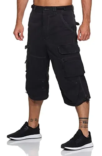 Jet Lag Herren 3/4 Cargo Shorts Safety B Kurze Hose mit Seitentaschen Black XXL