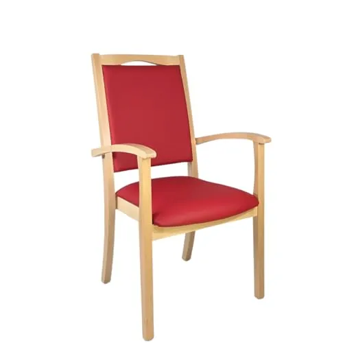 Erides Seniorenstuhl Alexander Hochlehner mit Armlehnen – Pflegestuhl, Buche massiv, gepolstert, ergonomisch, fertig montiert, für Senioren, Pflege & Praxis (Kunstleder, Nessi Bordeaux)