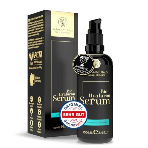 BIO Hyaluron Serum hochdosiert 100ml – 7-Fach Hyaluronsäure für strahlende Haut - Hyaluronsäure Serum für Gesicht, hochwirksam und vegan. Enthält Vitamine E & B5 zur Unterstützung der Hauterneuerung und ist ideal gegen Falten.