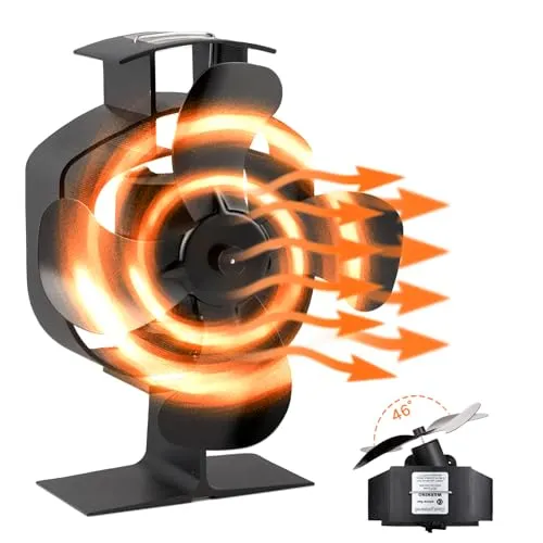 HUAREW Ofenventilator Oszillierender Kaminventilator Kaminventilator Ohne Strom, Ofenventilator mit 4 Blättern für Kaminofen, Effiziente Wärmeverteilung für Holzbrenner und Kamin