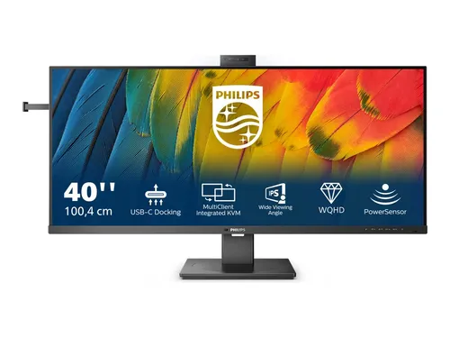 Philips 40B1U5601H Office Monitor - UWQHD 102 cm (40 Zoll), Webcam, USB-C, ideal für produktives Arbeiten mit KVM-Switch und herausragender Bildqualität