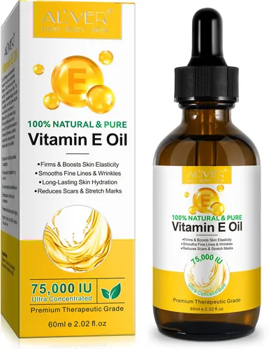 ALIVER Vitamin E Körperöl für Hautpflege - Ultra-konzentriertes Vitamin E Öl mit 75.000 IE für intensive Pflege von Gesicht und Körper. Ideal zur Verbesserung der Hautstruktur und für ein strahlendes Aussehen.