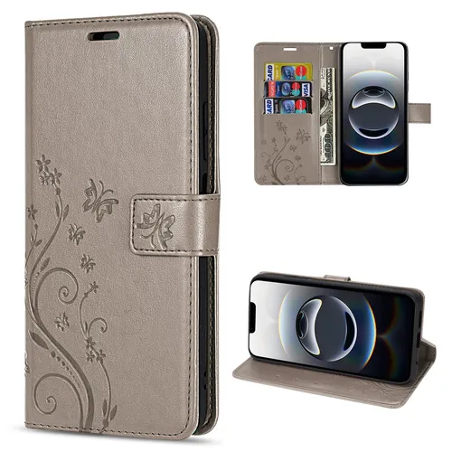 Hülle für iPhone 16E Handy Tasche Handyhülle Schutzhülle Klapphülle in Grau