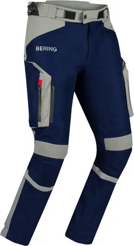 Bering Austral Textilhose Gore-Tex - Dunkelblau/Grau/Rot - L - Motorradhose mit laminiertem Gore-Tex für höchste Wasserdichtigkeit und Atmungsaktivität. Sicher und komfortabel dank abnehmbarer Protektoren und verstellbaren Beinabschlüssen - ideal für abenteuerliche Fahrten.