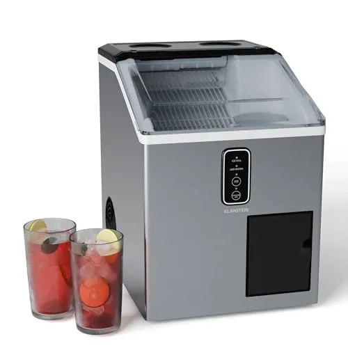 Klarstein Eiswürfelmaschine - Edelstahl, 15 kg/24 h - Eiswürfelmaschinen für Partys: Produziert Kugel-Eiswürfel und Shaved Ice, ideal für vielseitige Getränke und Speisen. Kompakt und leistungsstark mit 1,8 L Wassertank.