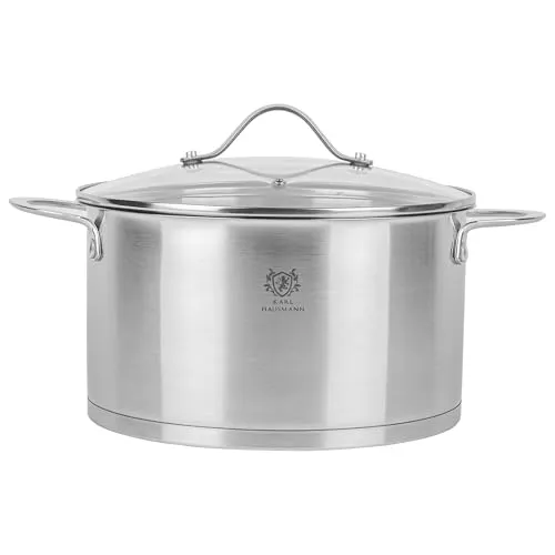 KARL HAUSMANN Edelstahl Topf - 6.1L - Ø 24 cm - Kochtopf Induktion für alle Herdarten Geeignet - Edelstahltopf mit Deckel - Suppentopf - Spaghettitopf - Stainless Steel Pot - Töpfe - Kochtöpfe