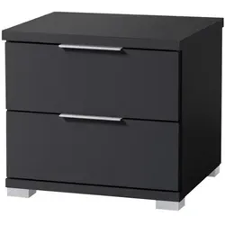 P & B Nachtschrank, Schwarz mit 2 Schubladen - Stylischer Nachttisch in Schwarz mit 2 Schubladen, ideal für Ihr Schlafzimmer. Elegantes Design mit glänzenden Akzenten sorgt für eine entspannende Atmosphäre und bietet praktischen Stauraum für Ihre Utensilien.