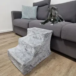 TRUTZHOLM Hundetreppe Anthrazit-Grau, 3 Stufen für Sofa und Bett - Sonstiger Hundebedarf - Belastbar bis 75 kg, mit abnehmbarem, waschbarem Plüschbezug für einfache Reinigung und geringer Stufenhöhe für mühelosen Zugang.