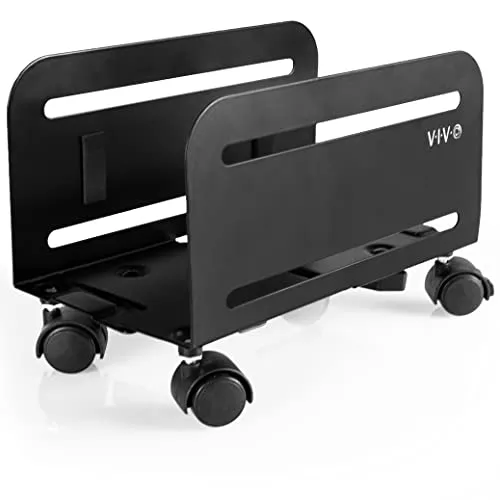 VIVO Computer Tower Desktop ATX-Case, CPU Steel Rolling Stand, 4.7 to 8.2 inch Wide Adjustable Mobile Cart Holder with Locking Caster Wheels, Gaming PC Holder, Black, CART-PC01…