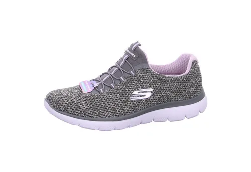 Skechers Damen Summits-Striding Sneaker - Grau - Damen-Sneaker mit weichem, nahezu nahtlosem Obermaterial aus gewebtem Strick-Mesh für optimalen Tragekomfort und Bungee-Front zum einfachen Hineinschlüpfen.