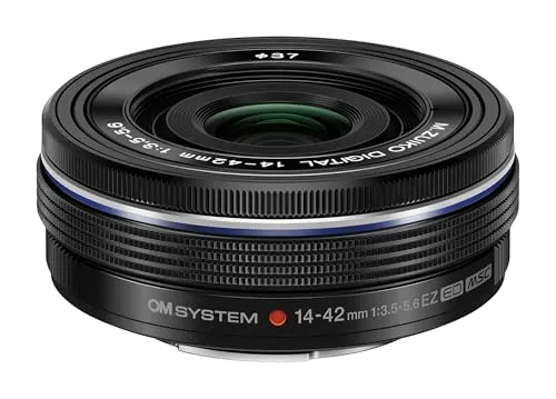 OM SYSTEM M Zuiko Digital 14-42mm F3.5-5.6 EZ Objektiv - Objektiv für MFT-Kameras mit 3-fach Zoom und herausragender Bildqualität, ideal für Landschafts- und Porträtfotografie. Kompakt, leise Autofokus und Möglichkeit des elektronischen Zooms.
