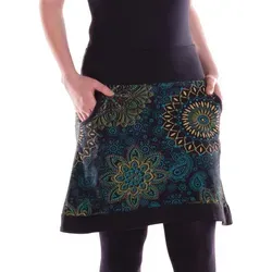 Vishes Minirock Damen Mini-Rock Baumwolle Blumen-Muster elastischer Bund mit Taschen Alternative Bekleidung, Ethno, Hippie, Retro Style grün|schwarz 34-36