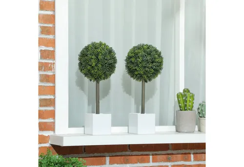 HOMCOM 2er Set Künstliche Buchsbaumkugeln 45cm - Künstliche Pflanzen für jeden Raum: UV-beständig, wartungsfrei und ideal für Wohnzimmer, Schlafzimmer oder Garten – bringen Sie natürlichen Charme ohne Pflegeaufwand in Ihr Zuhause!