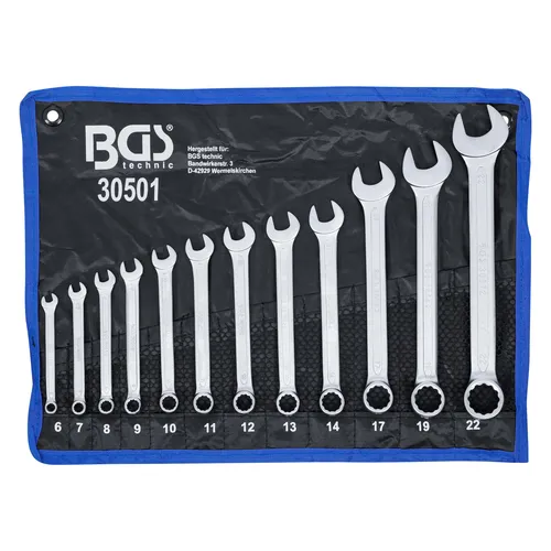 BGS Maul-Ringschlüssel-Satz SW 6-22 mm 12-tlg. 30501 - Werkzeug-Sets mit hochwertigem Chrom-Vanadium-Stahl, ideal für präzises Arbeiten in engen Räumen und vielseitig einsetzbar.
