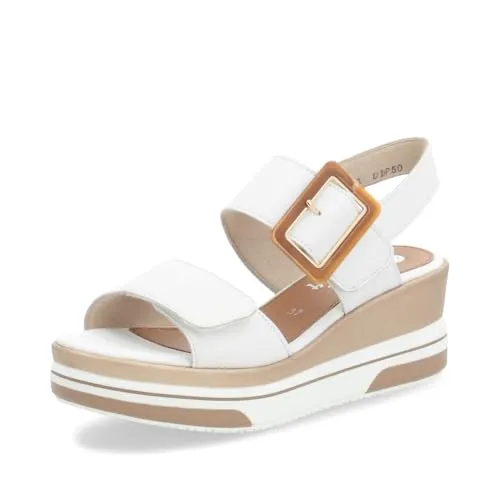 Remonte Damen Riemchensandalen D1P50, Weiße Freizeitschuhe für den Sommer - Wanderschuhe: Bequeme Riemchensandalen mit 6 cm Keilabsatz, ideal für Freizeit und Strand. Aus glatt Leder mit Klettverschluss für perfekten Halt.