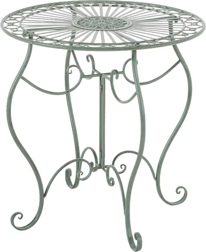 CLP Gartentisch Indra, Grün, Metall, 70x72x70 cm - Gartentisch im nostalgischen Design, handgefertigt aus robustem Eisen mit filigranen Verzierungen, ideal für eine besondere Note in Ihrem Garten oder auf der Terrasse.