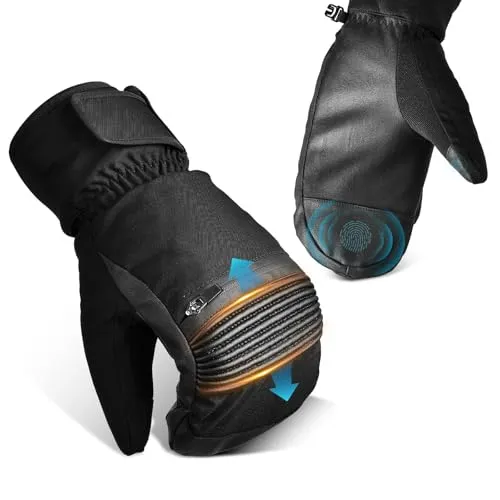 tekkapoi Winterhandschuhe Herren Damen, Skihandschuhe Fäustlinge Wasserdicht Warm, Touchscreen Outdoor Snowboard Schwarz M