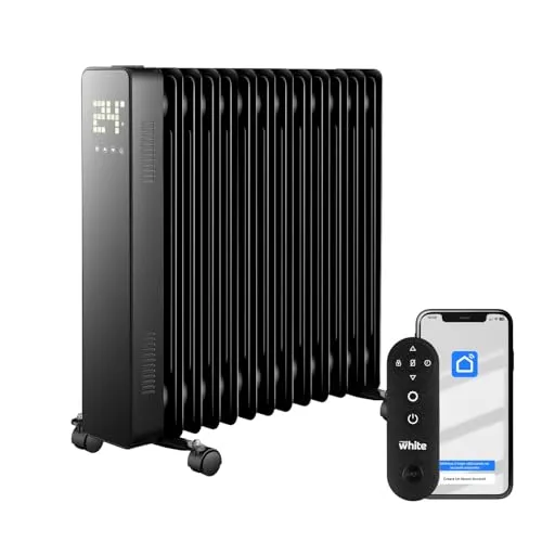 White – Elektrischer Ölradiator, 13 Elemente, Elektroherd, 240 V, inklusive Fernbedienung, Touch-Funktion, helles LED-Display, Elektroheizung mit Rädern
