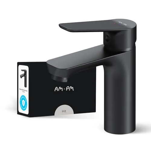 AM.PM Hit FTA02222 Waschtischarmatur Schwarz Matt - Touch-On-Wasserhähne für Badezimmerwaschbecken, elegante Einhebelmischbatterie mit optimaler Temperaturkontrolle und langlebiger Messingkonstruktion für ein modernes Badezimmer.