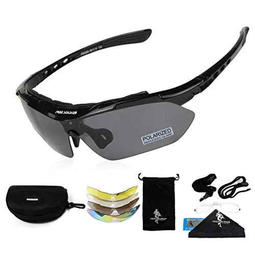 FREE SOLDIER Sportbrille Polaroid 5 in 1 - Sportbrillen für Herren mit 5 wechselbaren Gläsern, ideal für Radfahren und Outdoor-Aktivitäten. 100% UV400-Schutz und robustes, leichtes Design für maximalen Komfort.