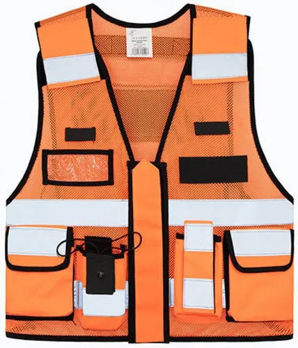 Warnschutzweste Mesh Tactical Vest M/XL - Orange - Kleidung: Hochsichtbare Warnweste in leuchtendem Orange, ideal für Sicherheitseinsätze, bequemes Mesh-Material für optimale Atmungsaktivität.