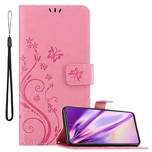 Cadorabo Hülle kompatibel mit Samsung Galaxy A53 5G Blumen Design aus Kunst Leder Flip Klappbare Stoßfeste Magnetische [Standfunktion] [Kartenfächern] Cover Hülle für Galaxy A53 5G Tasche in Rosa
