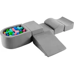 COSTWAY 5 TLG. Schaumstoffbausteine, Riesenbausteine mit Bällebad, Großbausteine zum Toben und Klettern, Kletterblöcke Softbausteine Kinder Grau - Grau