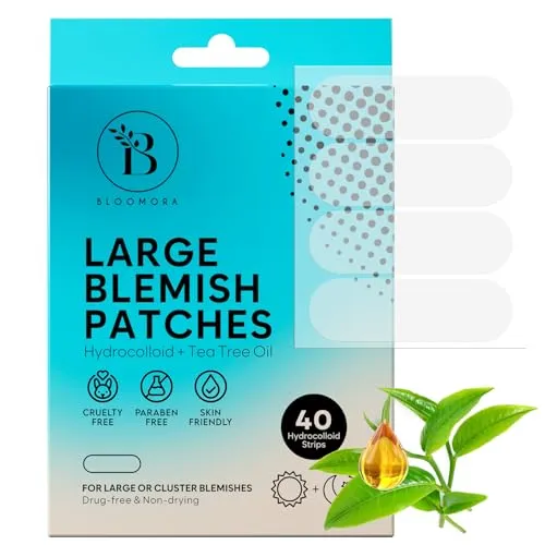 BLOOMORA Große Pickel Patch – Pimple Patches für Gesicht & Körper, Hydrokolloid Pflaster mit Teebaumöl, Pflaster Groß für Unreinheiten, Anti Pickel Behandlung (40 Stück)