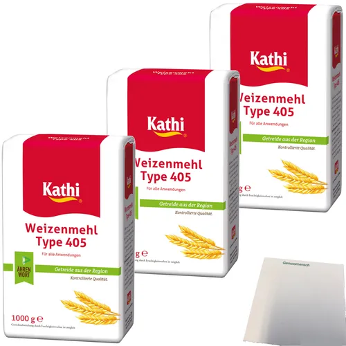 Produktbild Kathi Weizenmehl Typ 405 mit Getreide aus der Region 3er Pack 3x1kg Packung usy