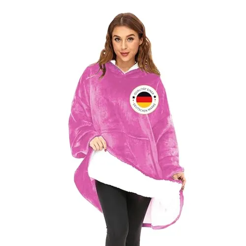 KolnAix Hoodie Decke Rosa, Oversize Pullover Damen & Herren, Flauschiger Kuschelpullover mit Kapuze & Ärmeln, Geschenke für Frauen, Deckenpullover für kalte Winterabende, Blanket Hoodie XXL (Rosa)